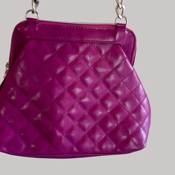 Y2K Britney Spears  Fuchsia Faux Leather Quilted Clutch Bag  With Silver Zipper - Picture 3 of 10